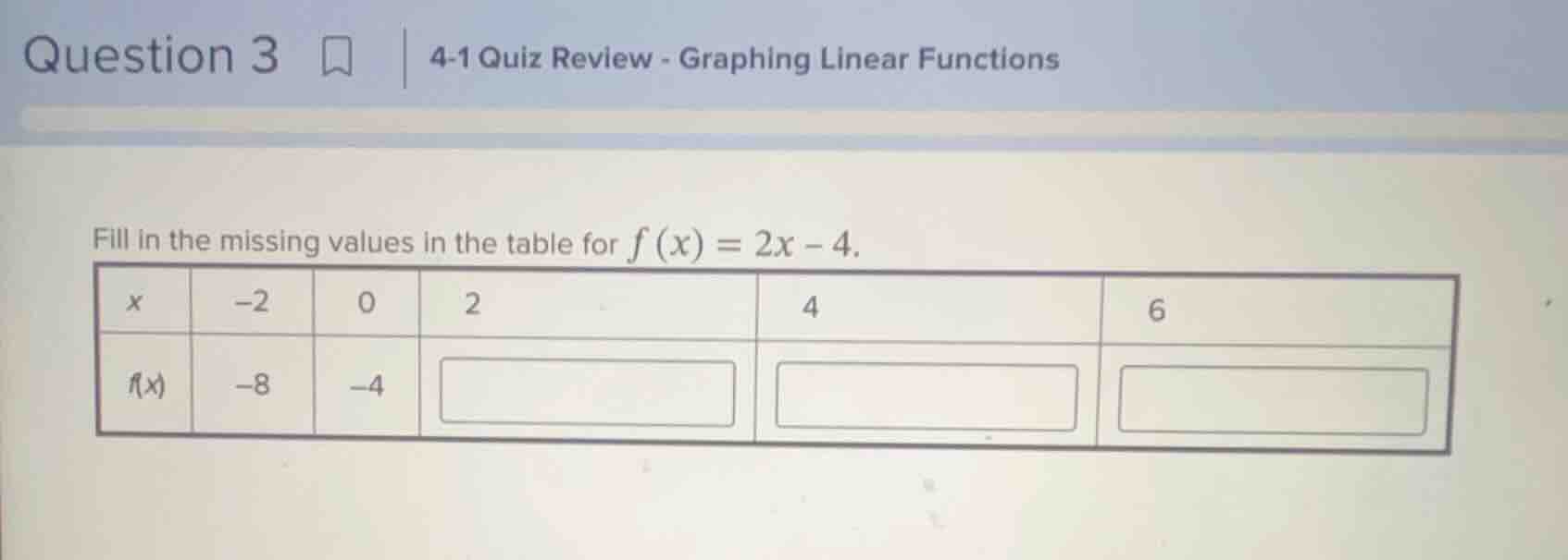 question 3 4-1 quiz review - graphing linear functions fill in the miss…