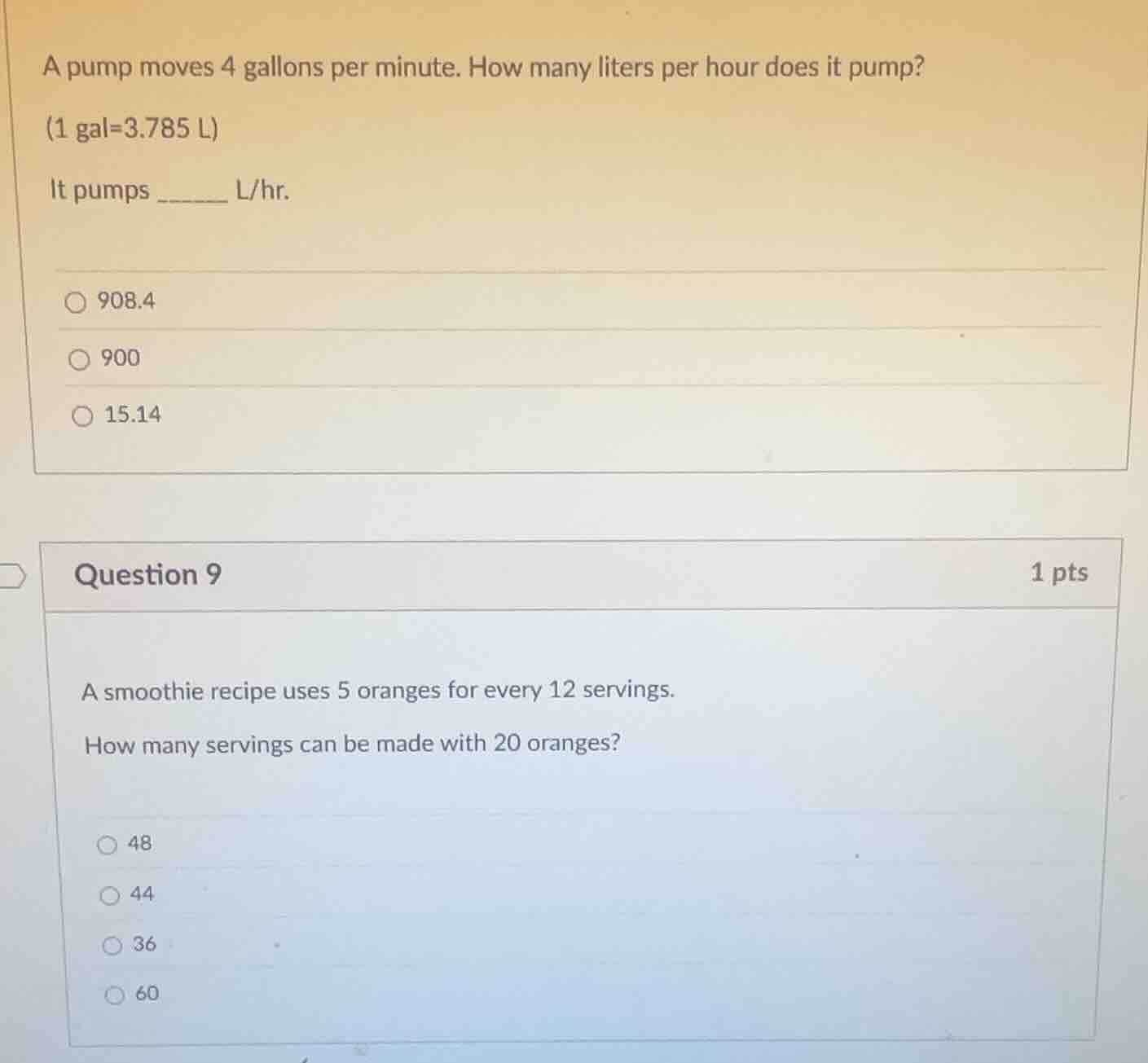a pump moves 4 gallons per minute. how many liters per hour does it pum…