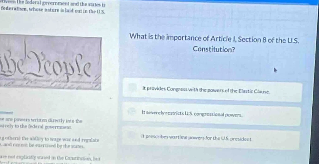 what is the importance of article i, section 8 of the u.s. constitution…