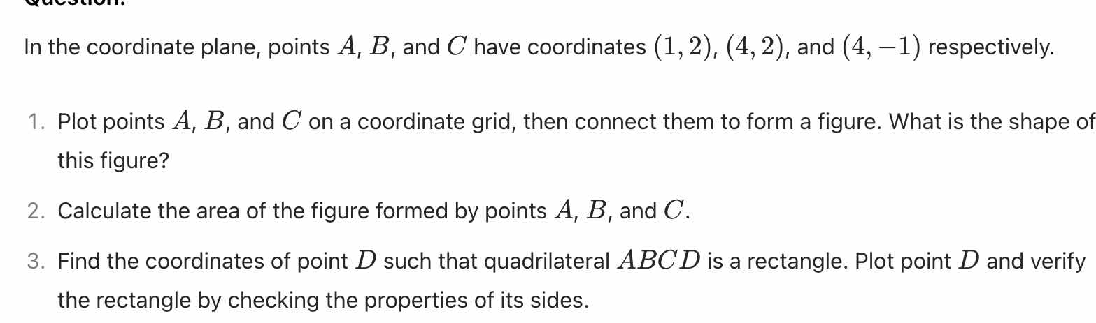 in the coordinate plane, points a, b, and c have coordinates (1,2), (4,…