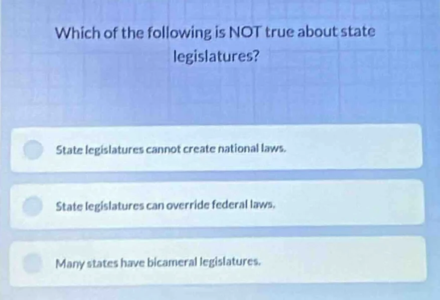which of the following is not true about state legislatures? state legi…