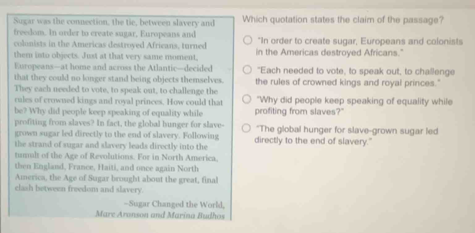 sugar was the connection, the tie, between slavery and freedom. in orde…