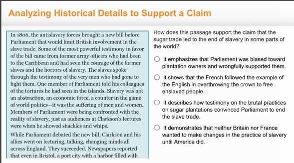 analyzing historical details to support a claim in 1806, the antislaver…