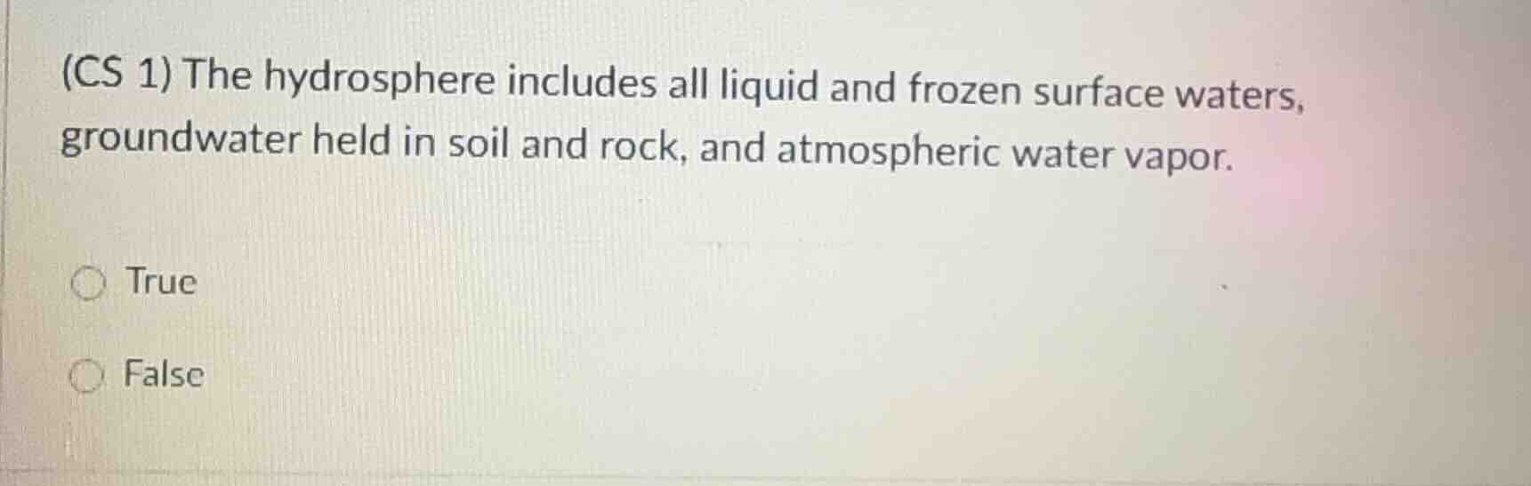 (cs 1) the hydrosphere includes all liquid and frozen surface waters, g…