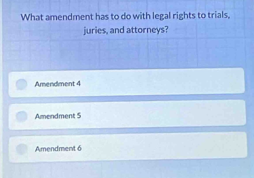 what amendment has to do with legal rights to trials, juries, and attor…