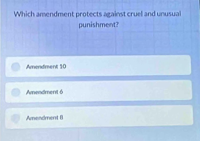 which amendment protects against cruel and unusual punishment? amendmen…