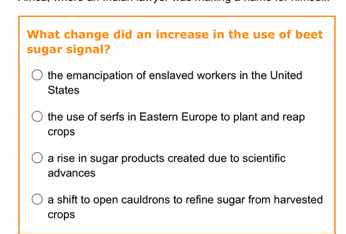 what change did an increase in the use of beet sugar signal? the emanci…
