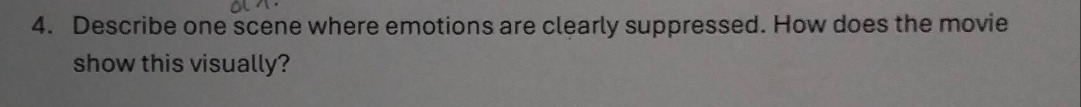 4. describe one scene where emotions are clearly suppressed. how does t…