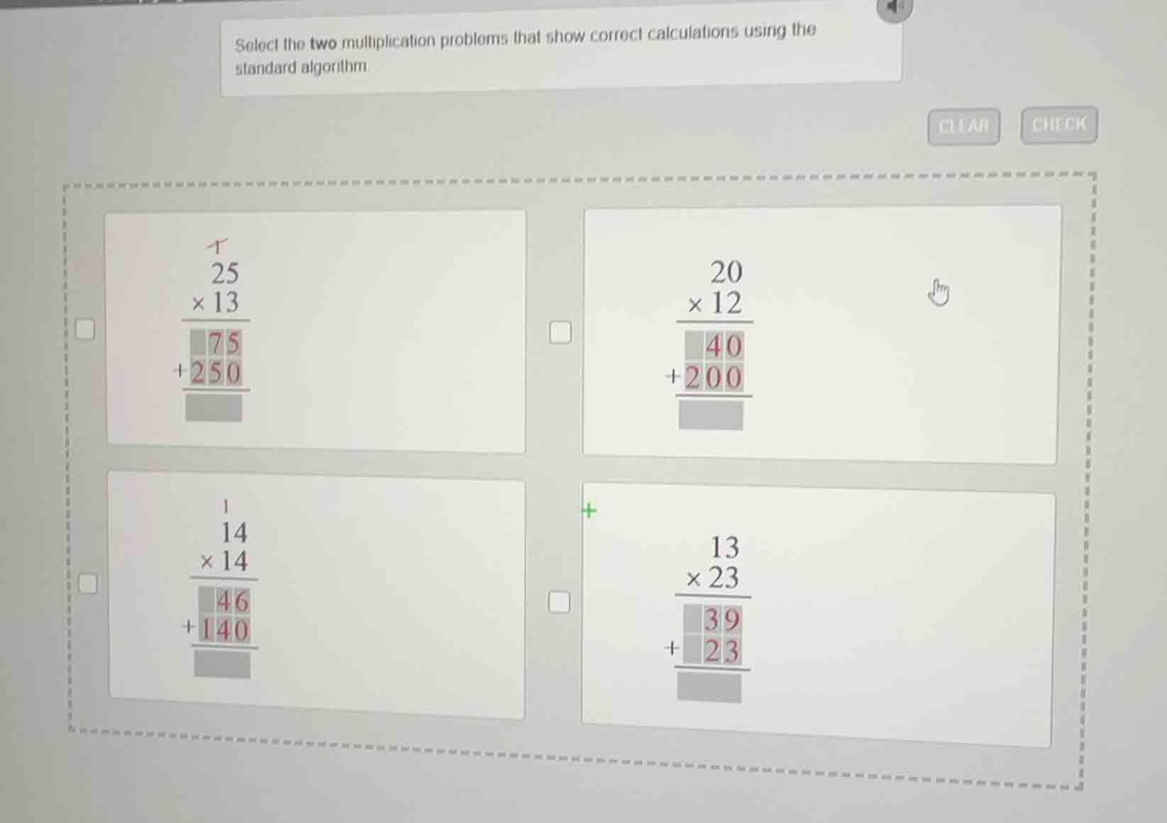 select the two multiplication problems that show correct calculations u…