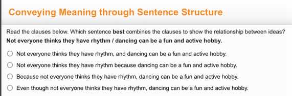 conveying meaning through sentence structure read the clauses below. wh…