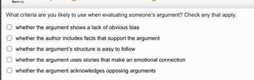 what criteria are you likely to use when evaluating someones argument? …