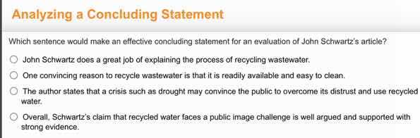 analyzing a concluding statement which sentence would make an effective…