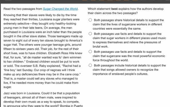 read the two passages from sugar changed the world. knowing that their …