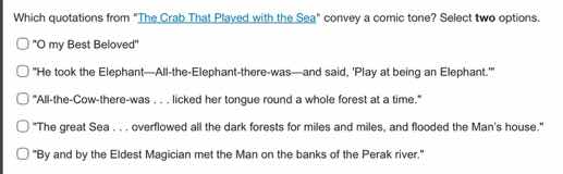 which quotations from \the crab that played with the sea\ convey a comi…