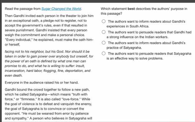 read the passage from sugar changed the world. then gandhi invited each…