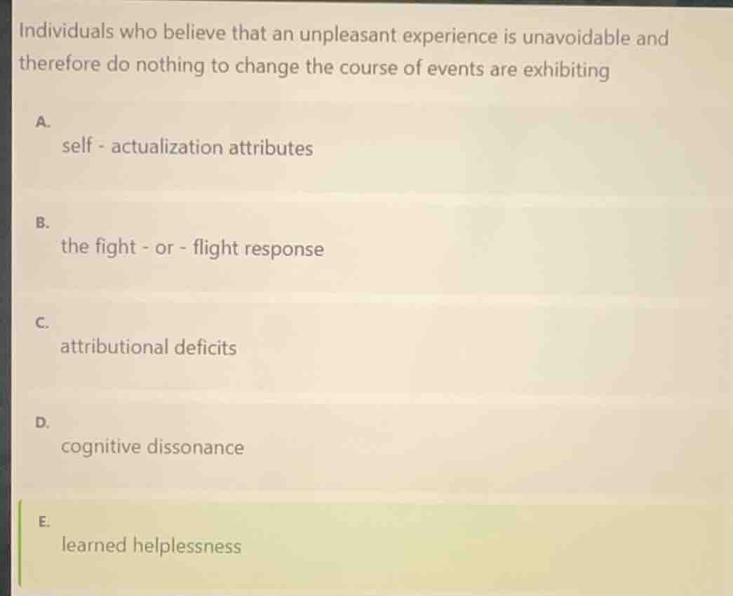 individuals who believe that an unpleasant experience is unavoidable an…