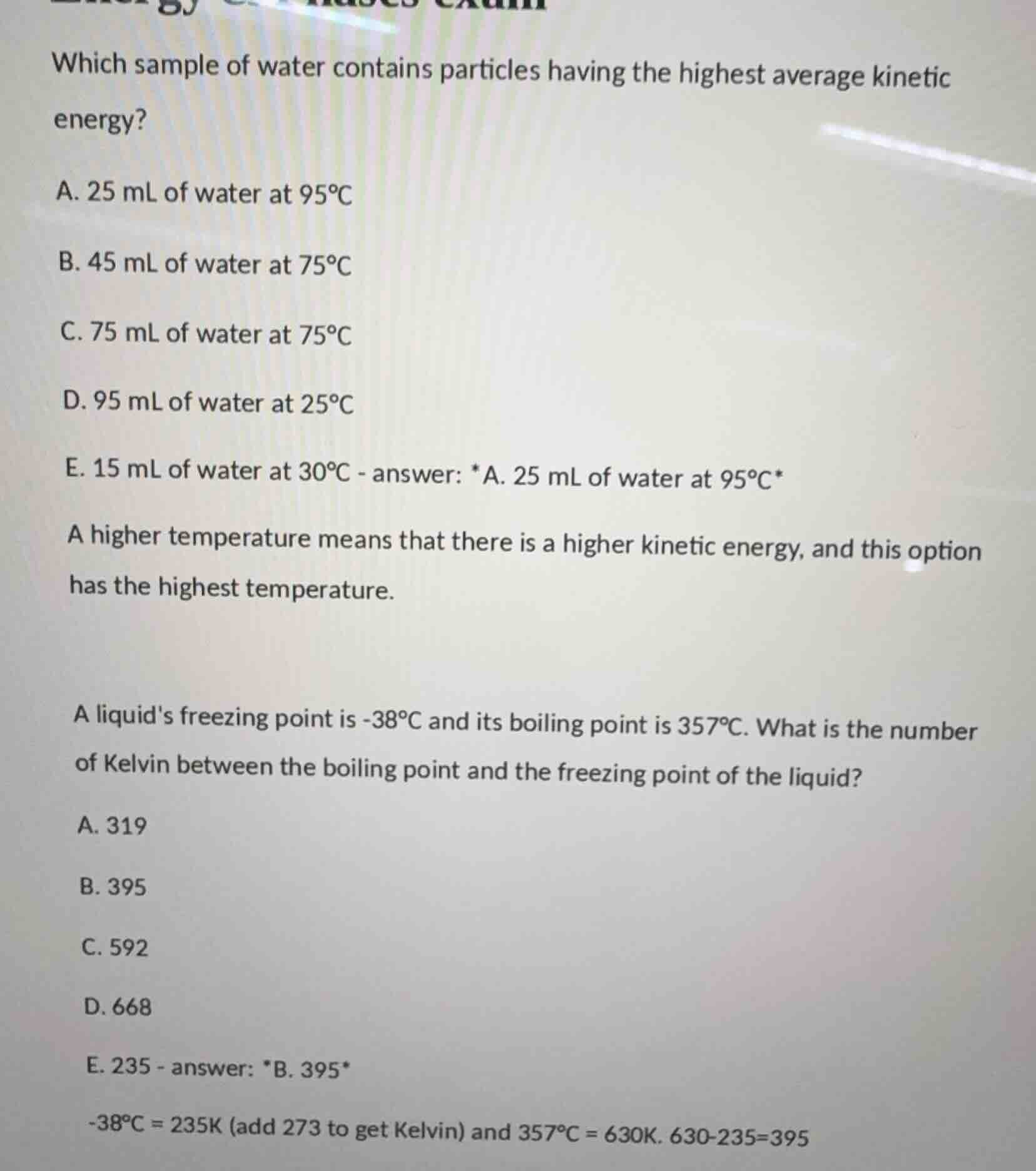 which sample of water contains particles having the highest average kin…