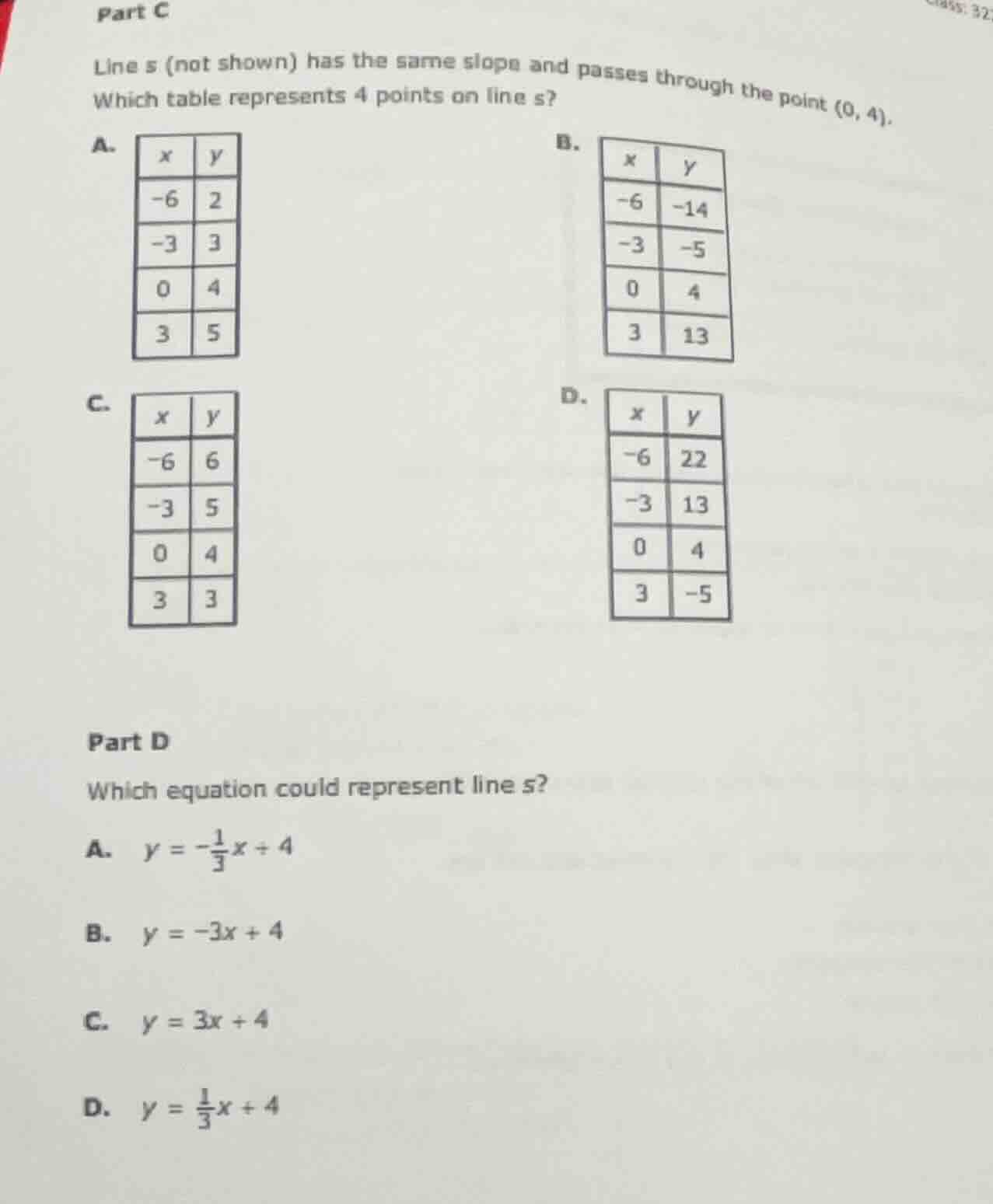 part c line s (not shown) has the same slope and passes through the poi…