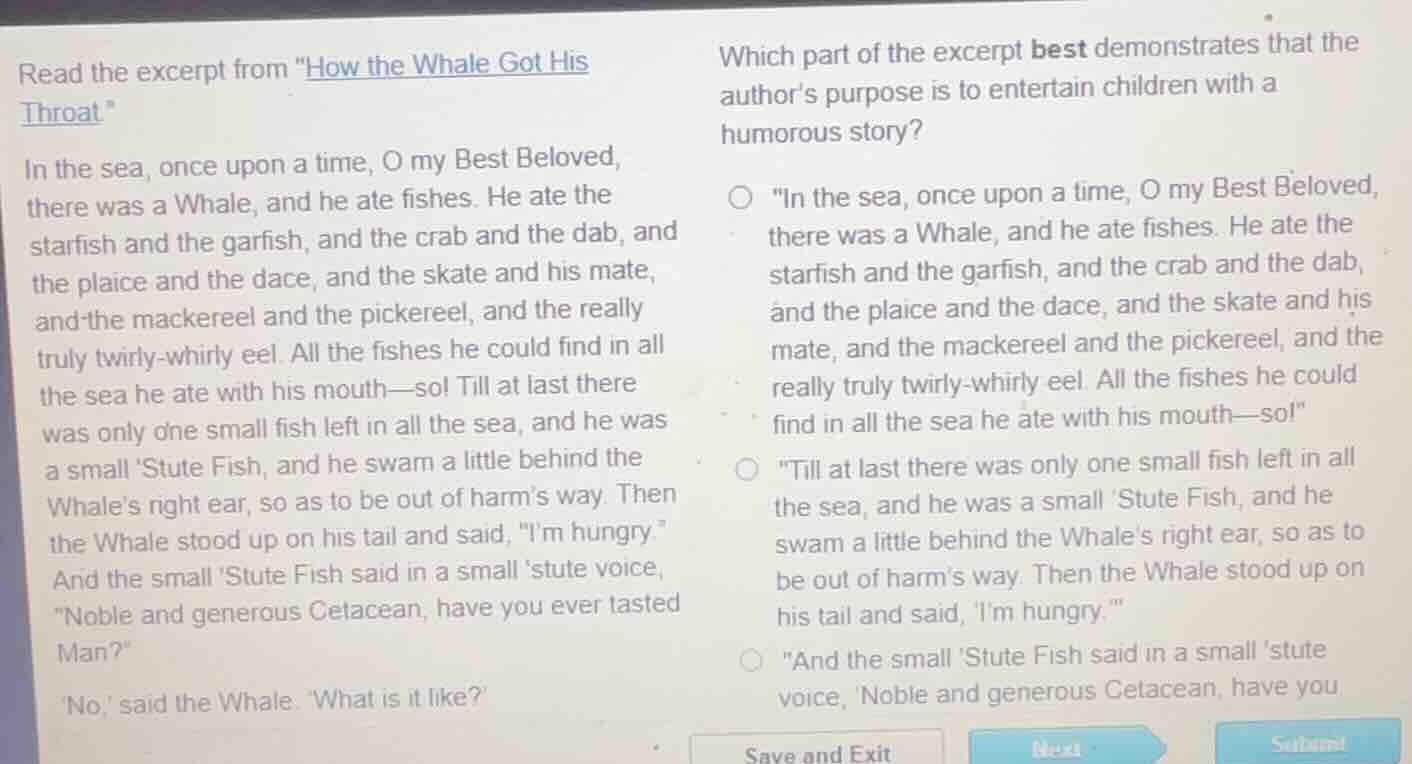read the excerpt from \how the whale got his throat\ in the sea, once u…