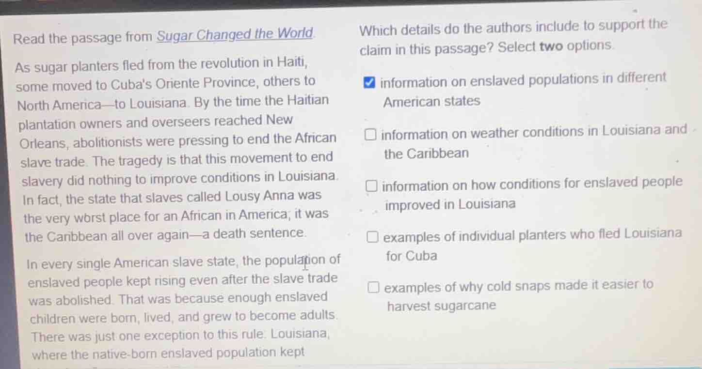 read the passage from sugar changed the world as sugar planters fled fr…