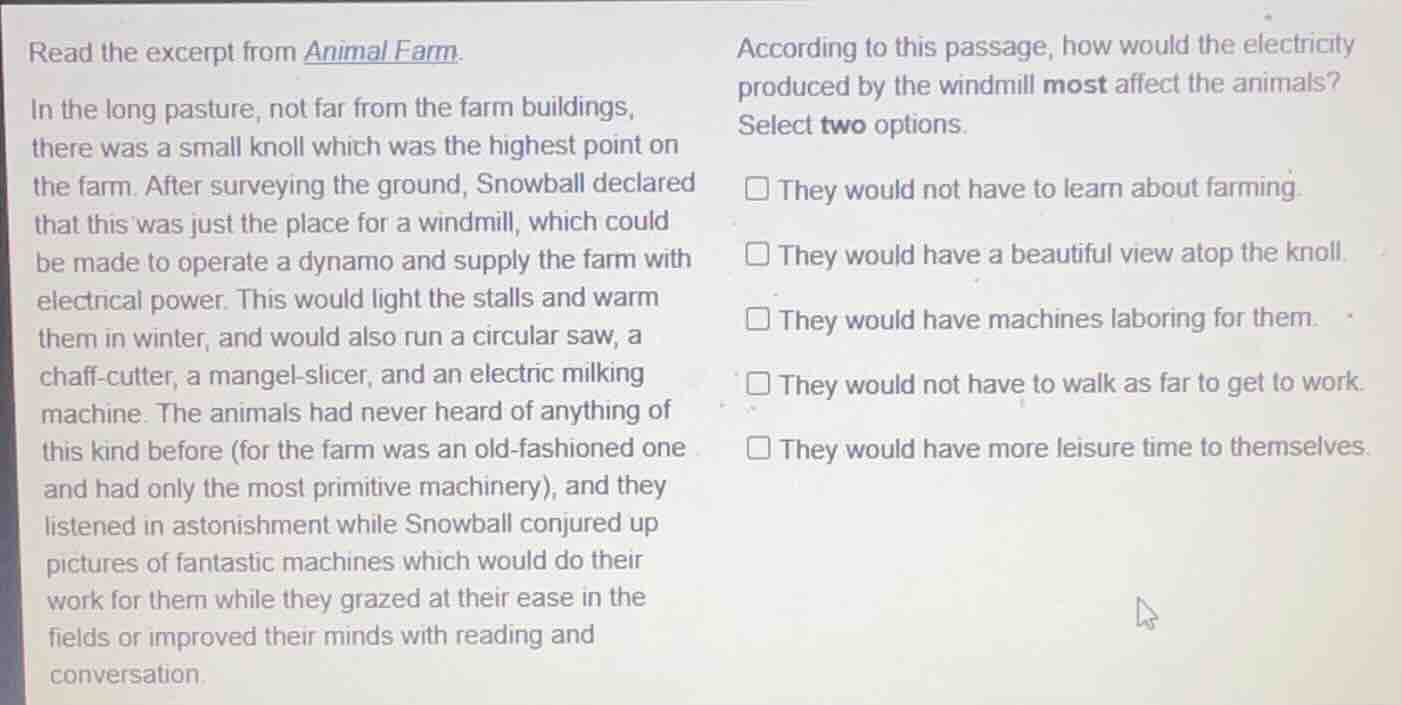 read the excerpt from animal farm. in the long pasture, not far from th…