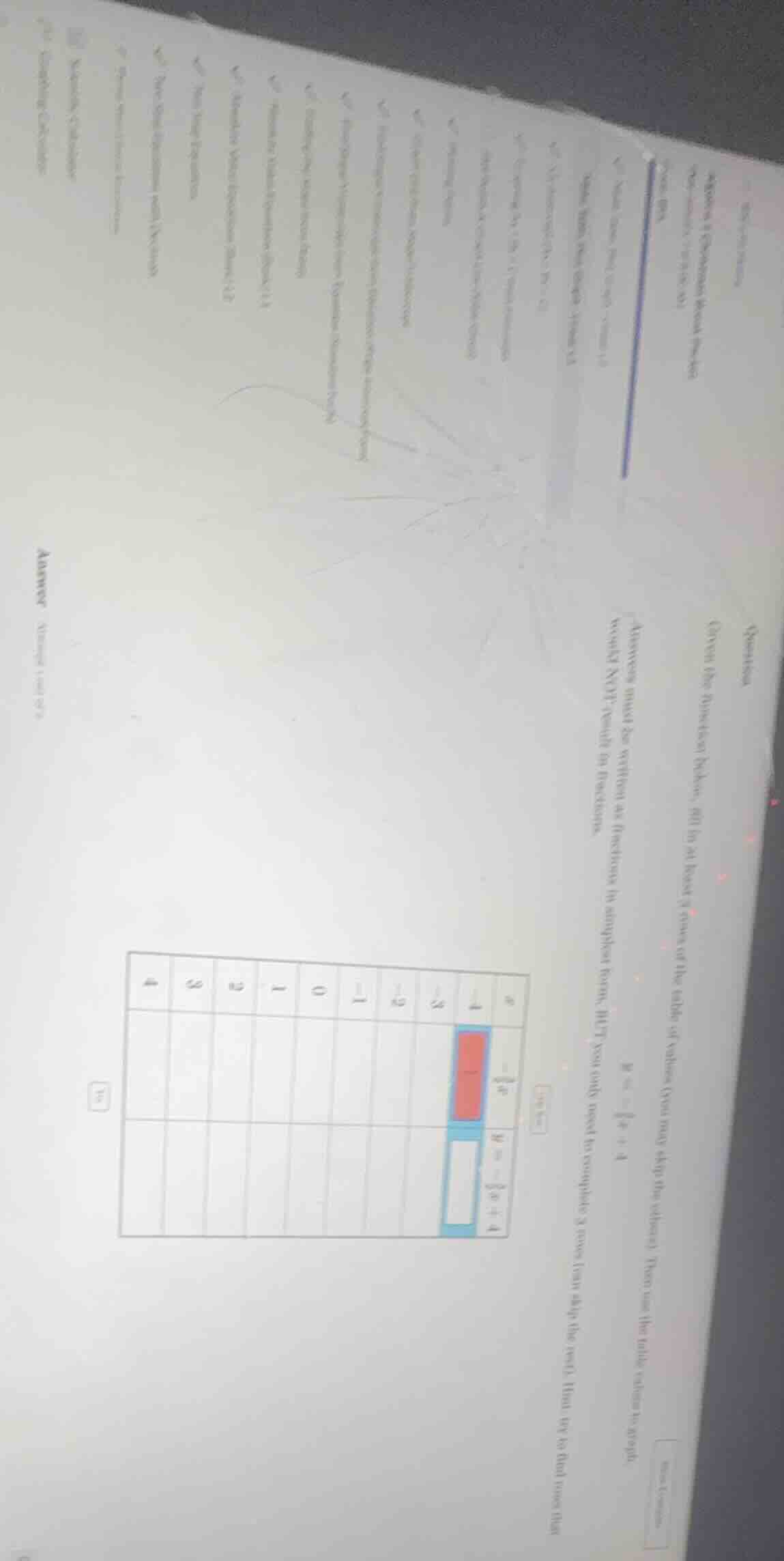 question given the function below, fill in at least 3 rows of the table…