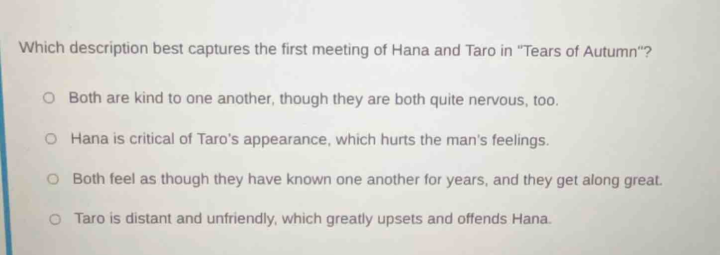 which description best captures the first meeting of hana and taro in \…