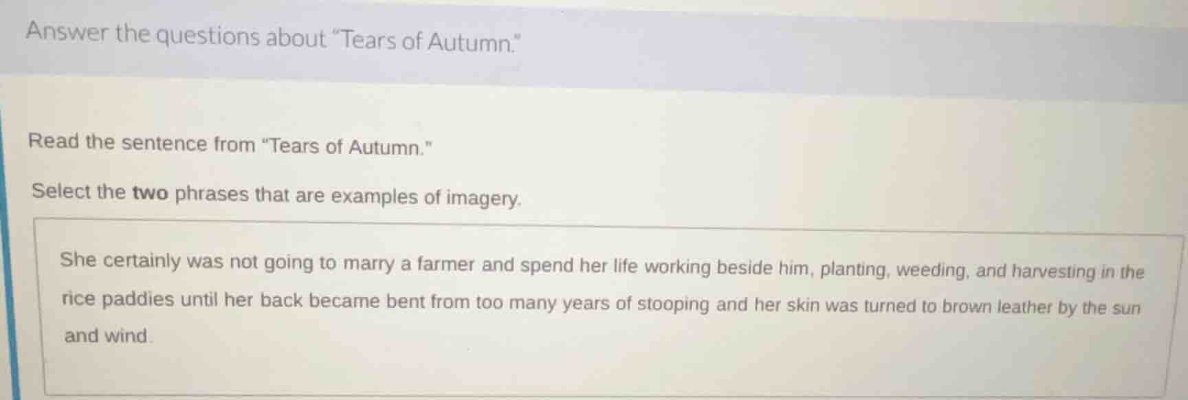 answer the questions about \tears of autumn.\ read the sentence from \t…