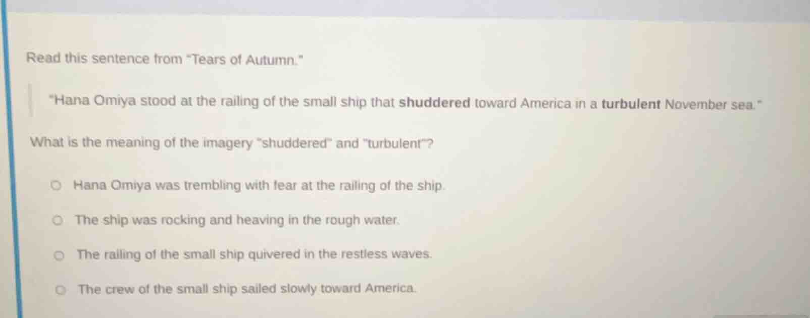 read this sentence from \tears of autumn.\ \hana omiya stood at the rai…