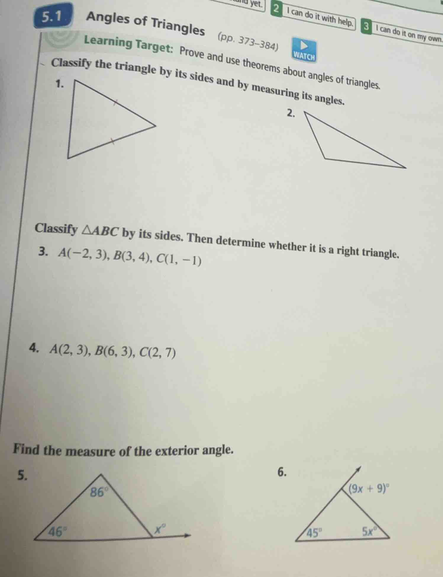 5.1 angles of triangles (pp. 373-384) learning target: prove and use th…