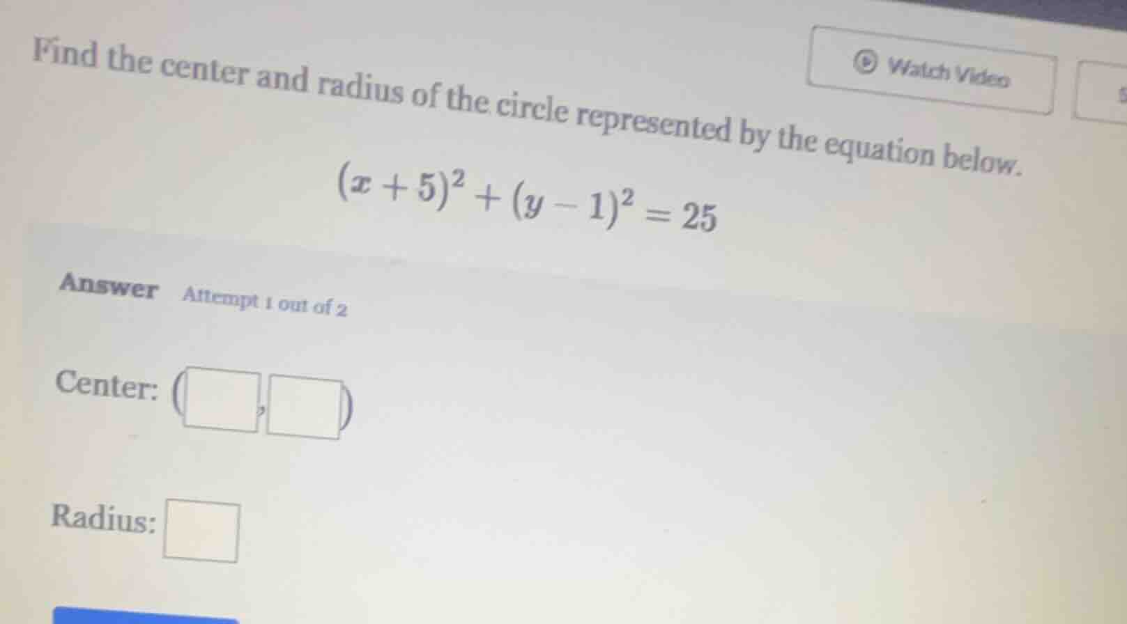 find the center and radius of the circle represented by the equation be…