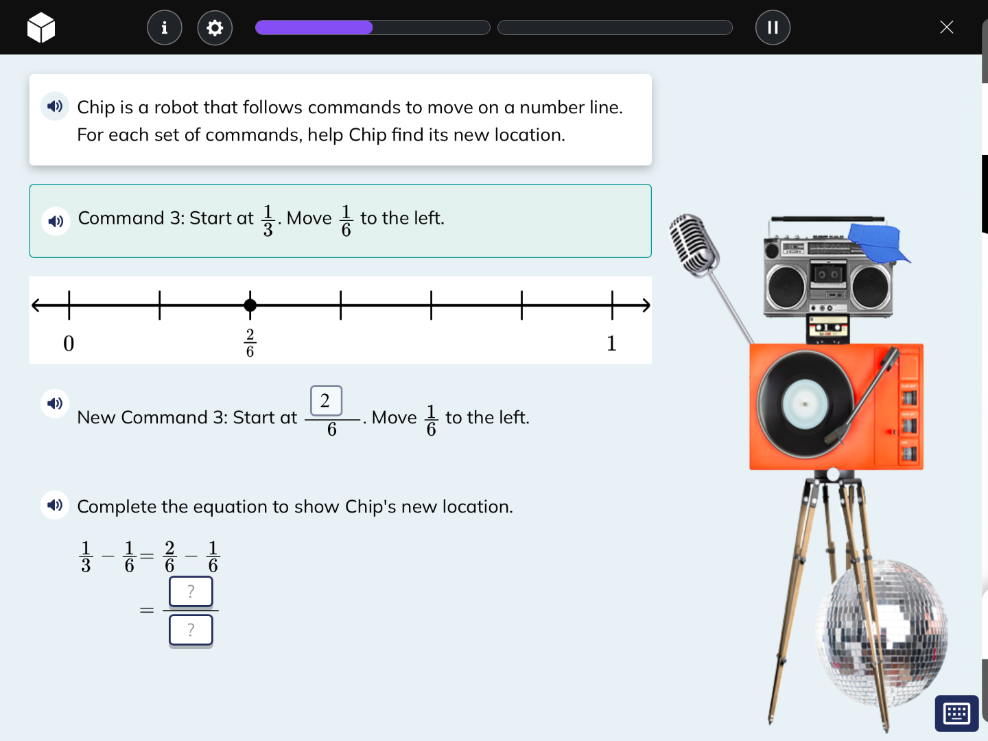 chip is a robot that follows commands to move on a number line. for eac…