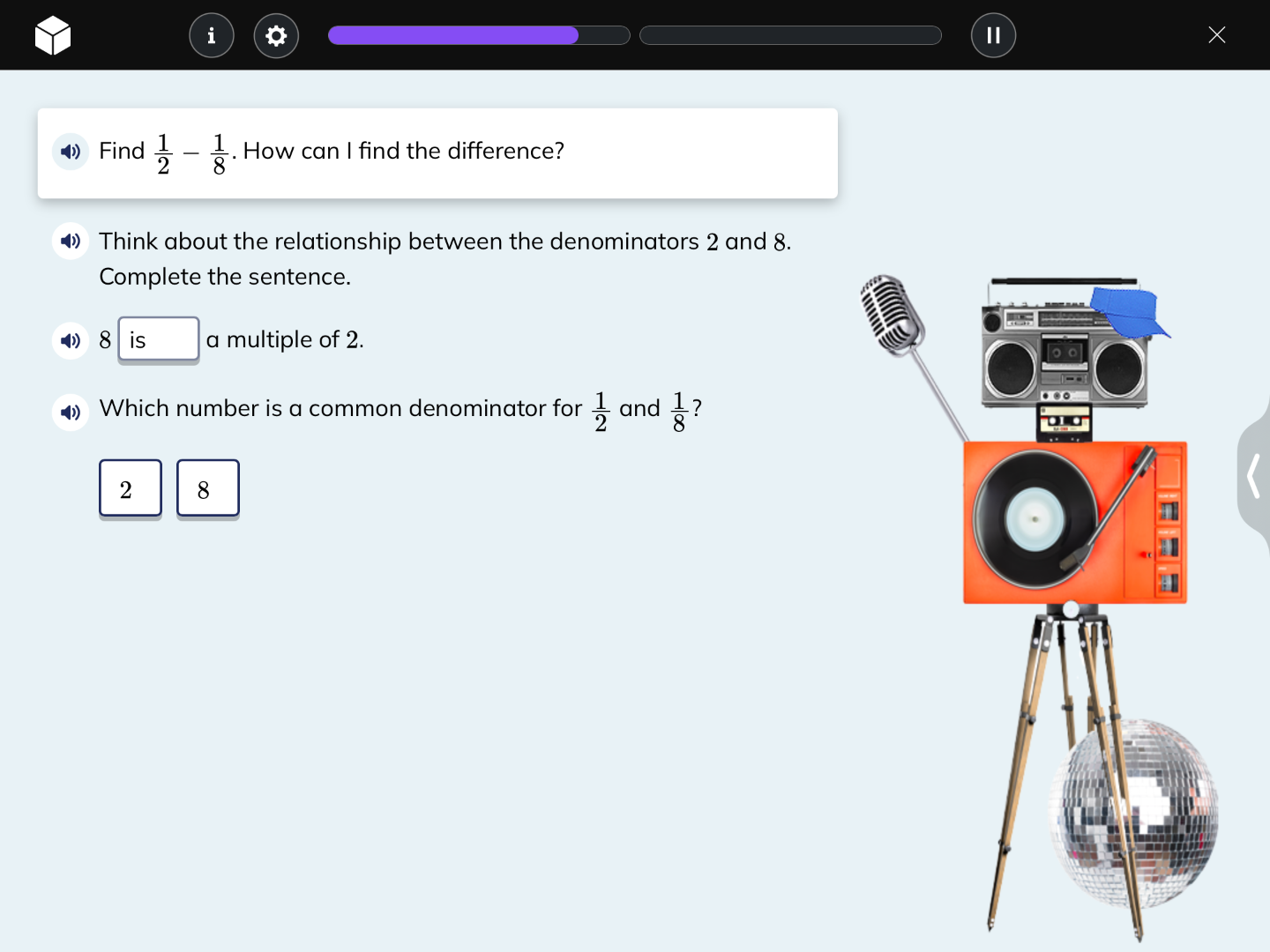 find $\frac{1}{2} - \frac{1}{8}$. how can i find the difference? think …
