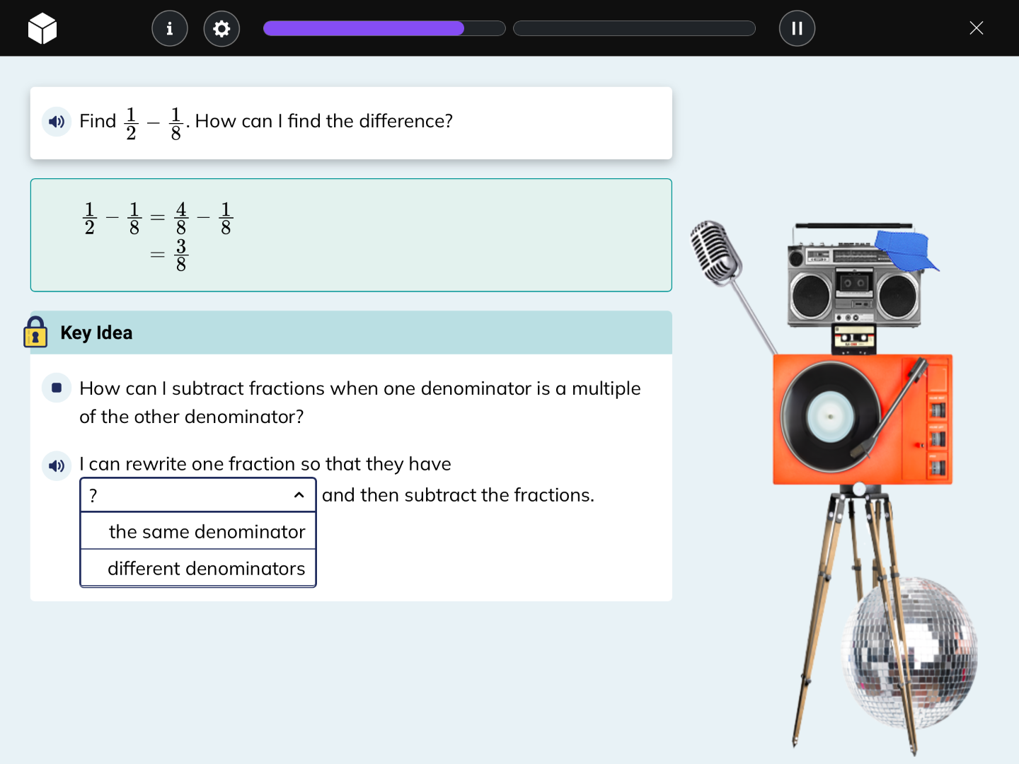 find \\(\\frac{1}{2} - \\frac{1}{8}\\). how can i find the difference? …
