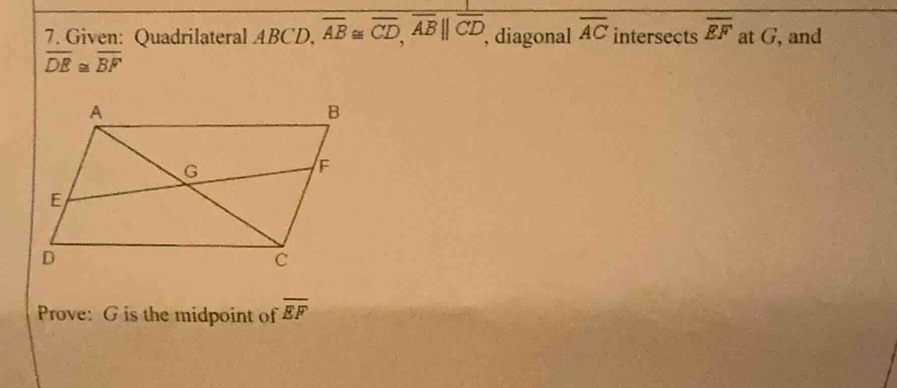 7. given: quadrilateral abcd, \\(\\overline{ab} \\cong \\overline{cd}\\…