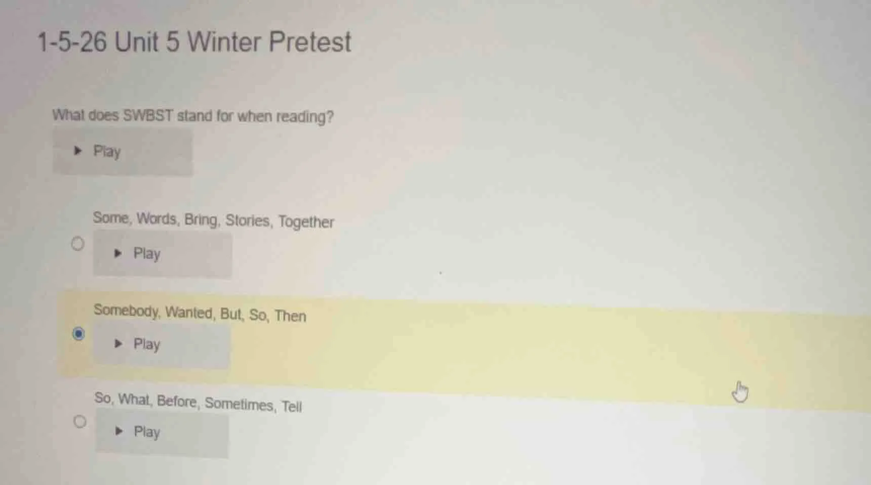1-5-26 unit 5 winter pretest what does swbst stand for when reading? pl…
