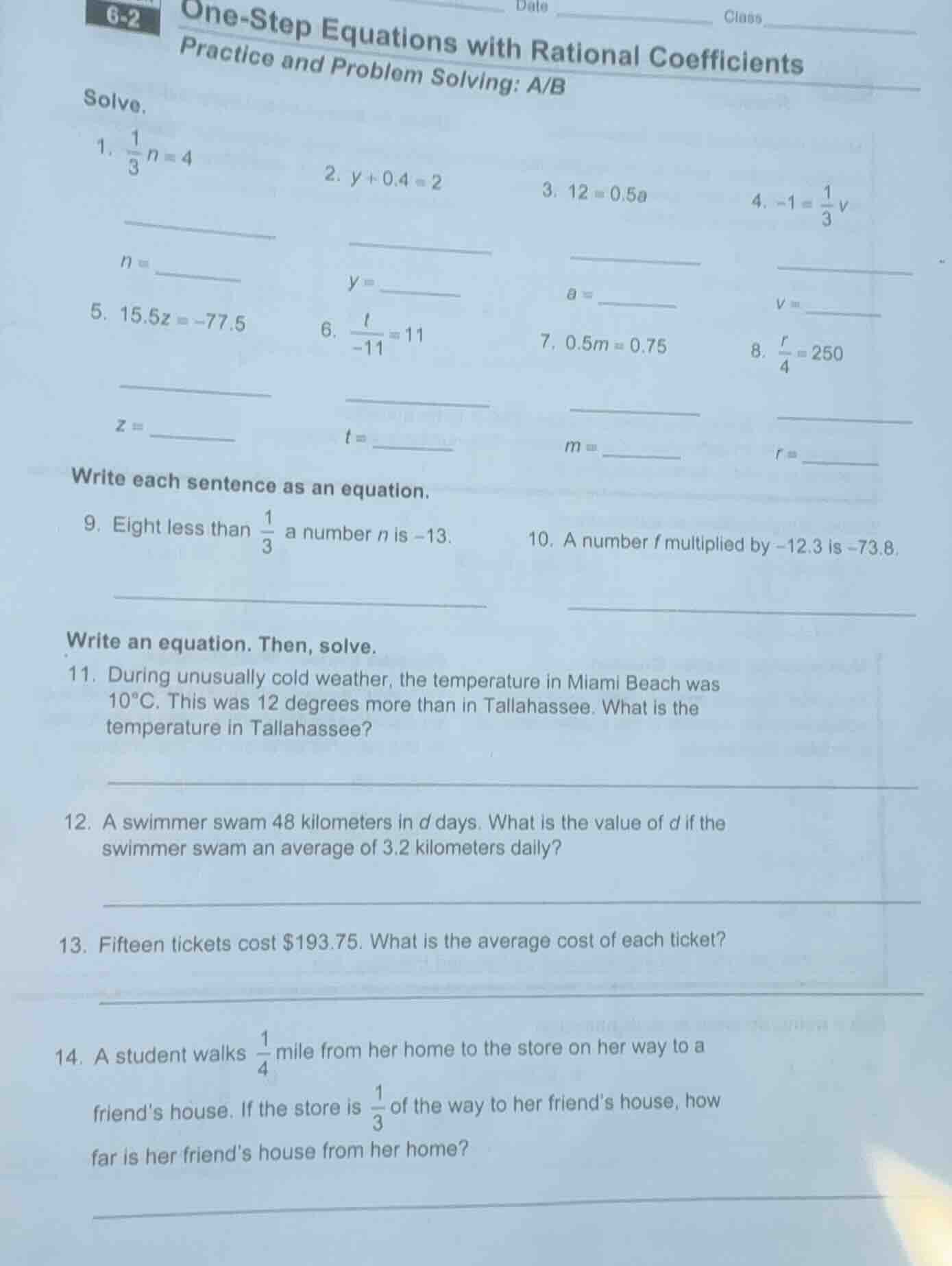 6-2 one-step equations with rational coefficients practice and problem …