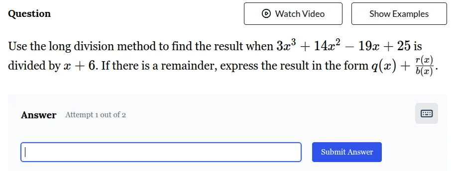 question use the long division method to find the result when $3x^3 + 1…