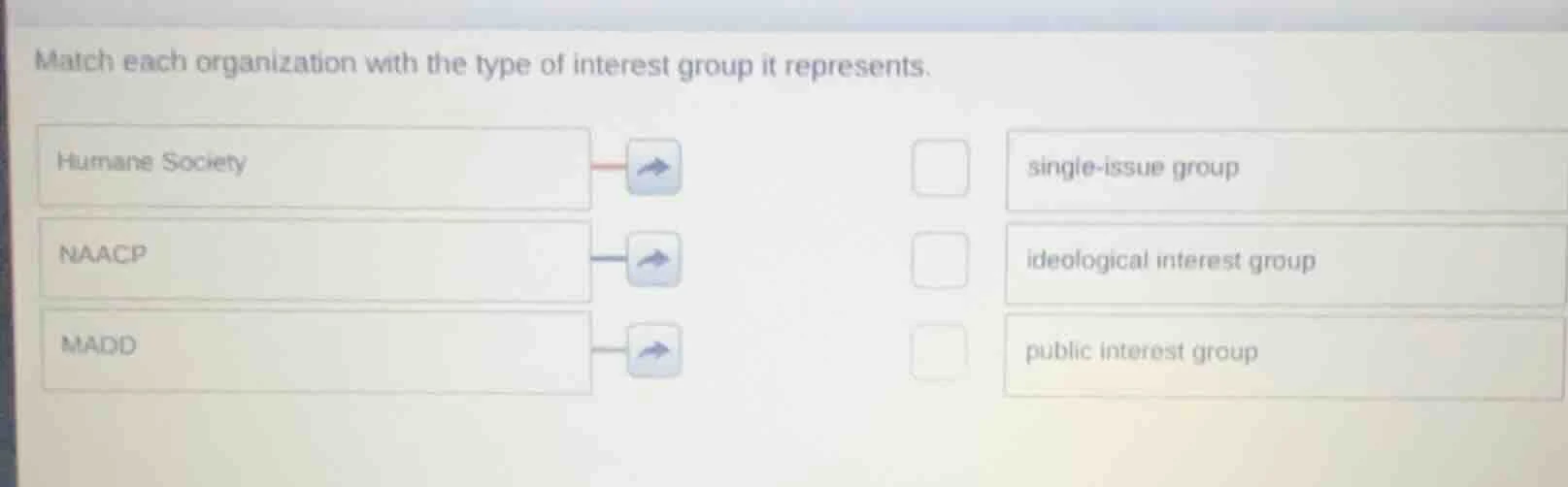 match each organization with the type of interest group it represents. …