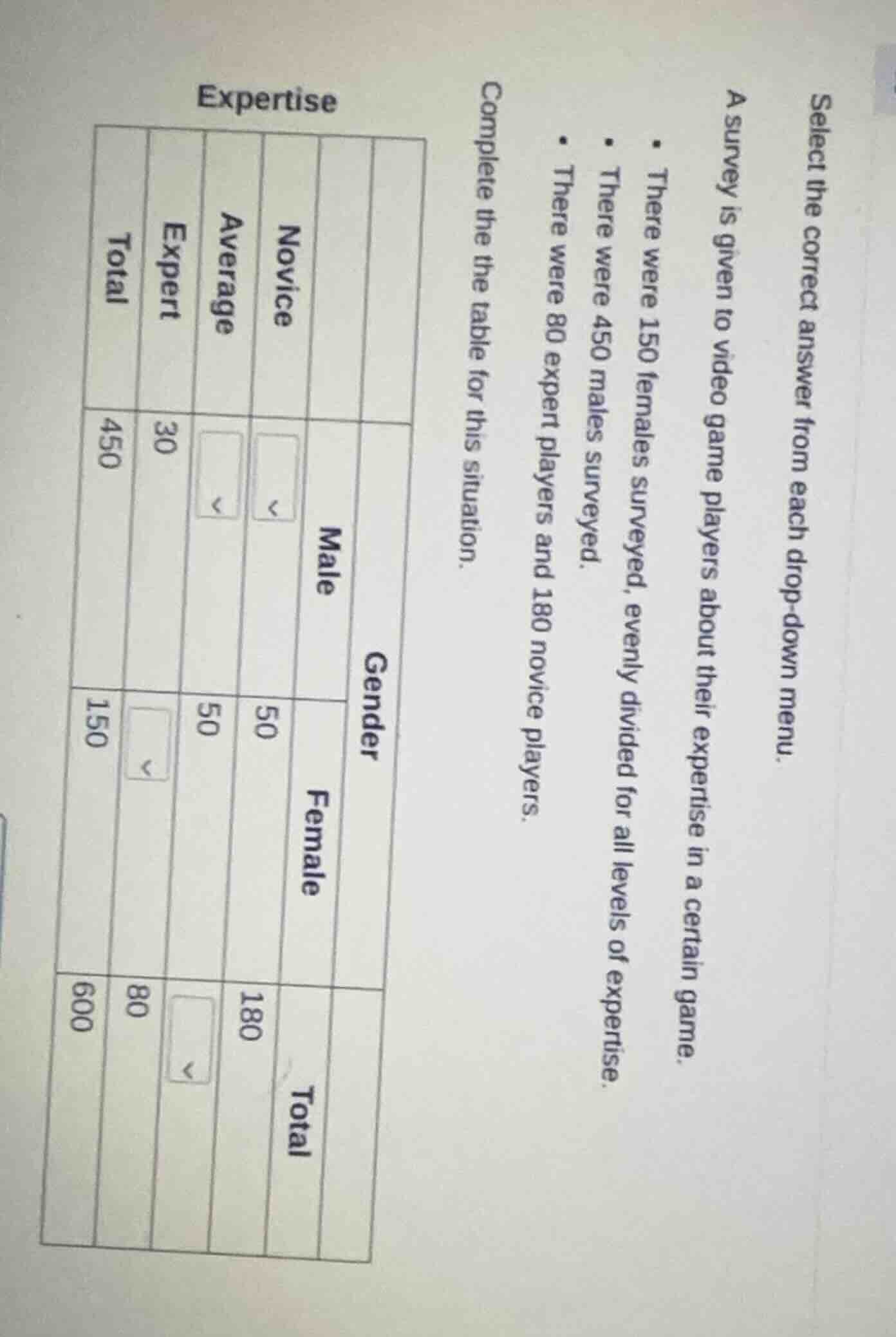 select the correct answer from each drop - down menu. a survey is given…