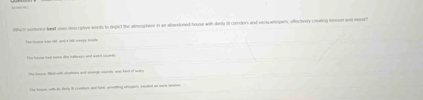 which sentence best uses descriptive words to depict the atmosphere in …
