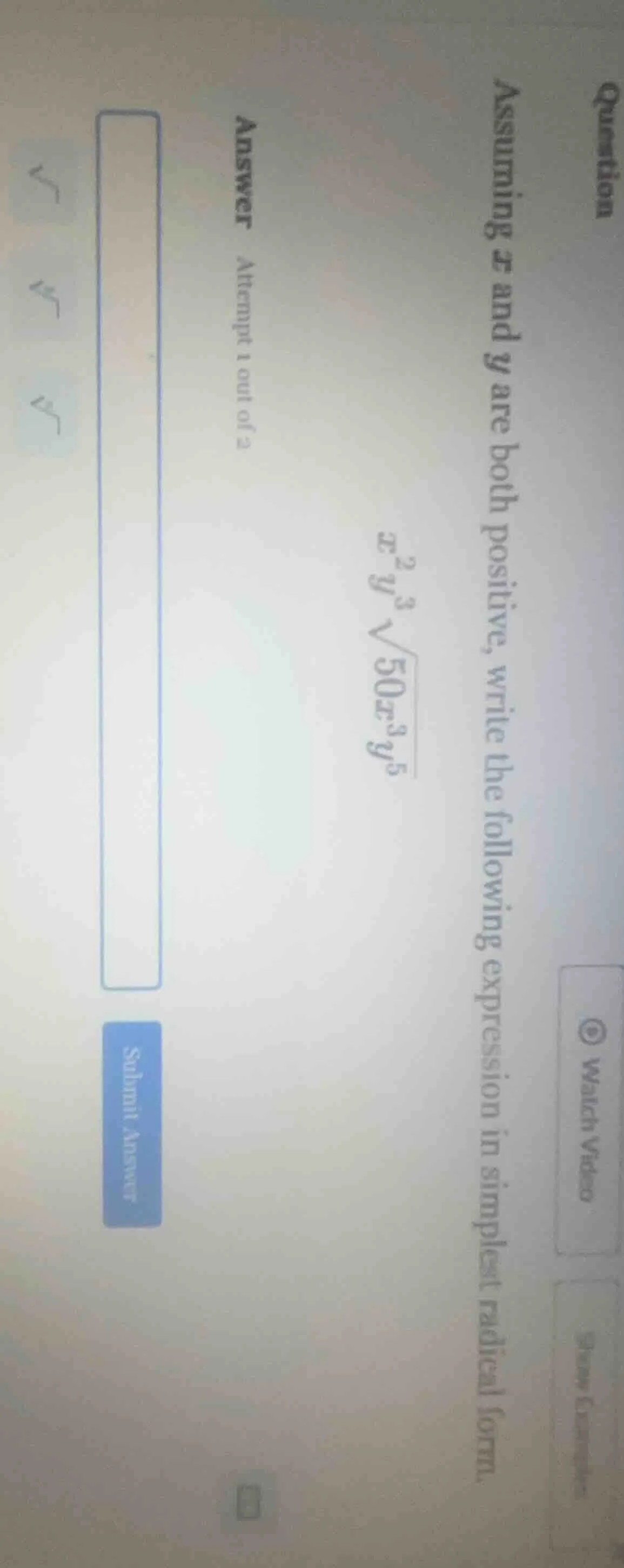 question assuming x and y are both positive, write the following expres…