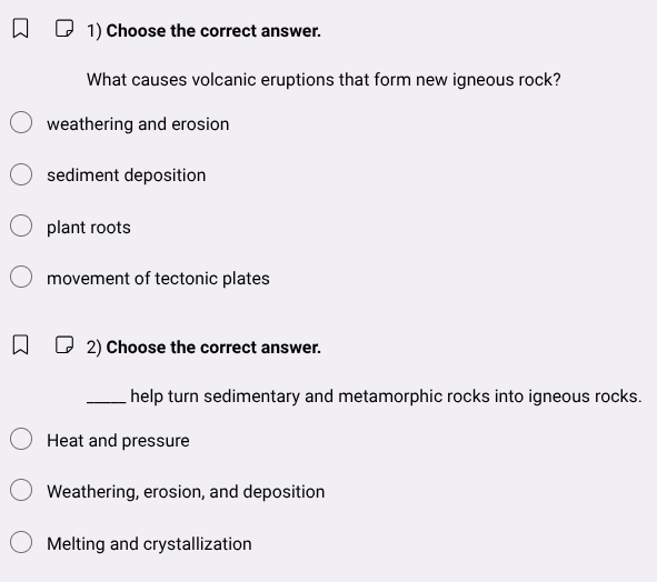 1) choose the correct answer. what causes volcanic eruptions that form …