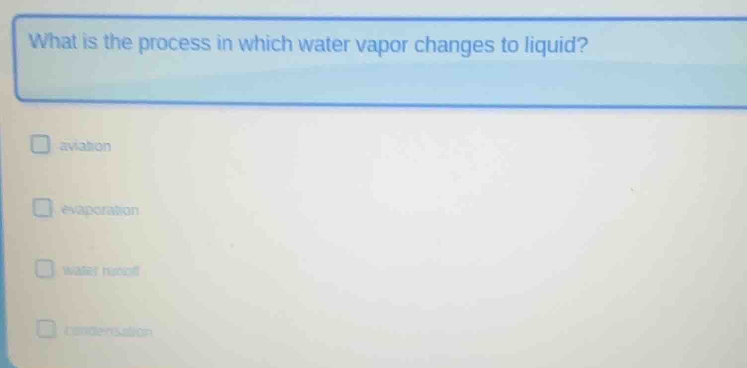 what is the process in which water vapor changes to liquid? □ aviation …