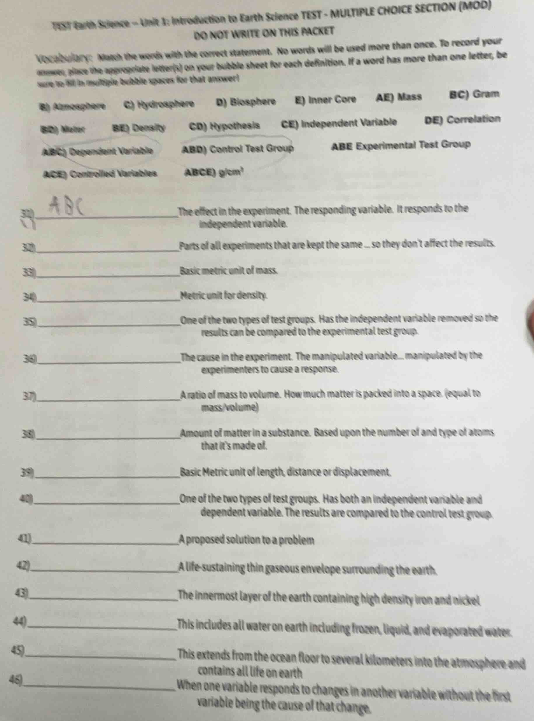 test earth science - unit 1: introduction to earth science test - multi…