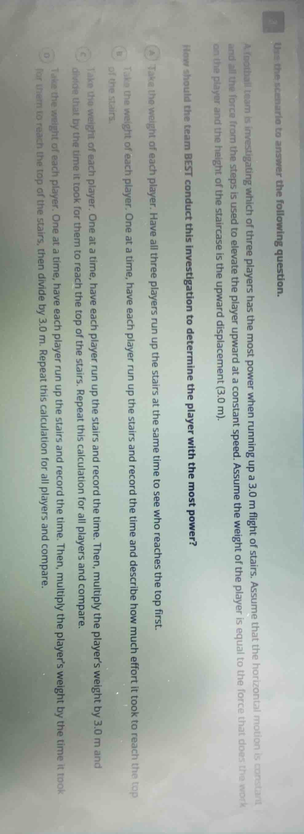 use the scenario to answer the following question. a football team is i…