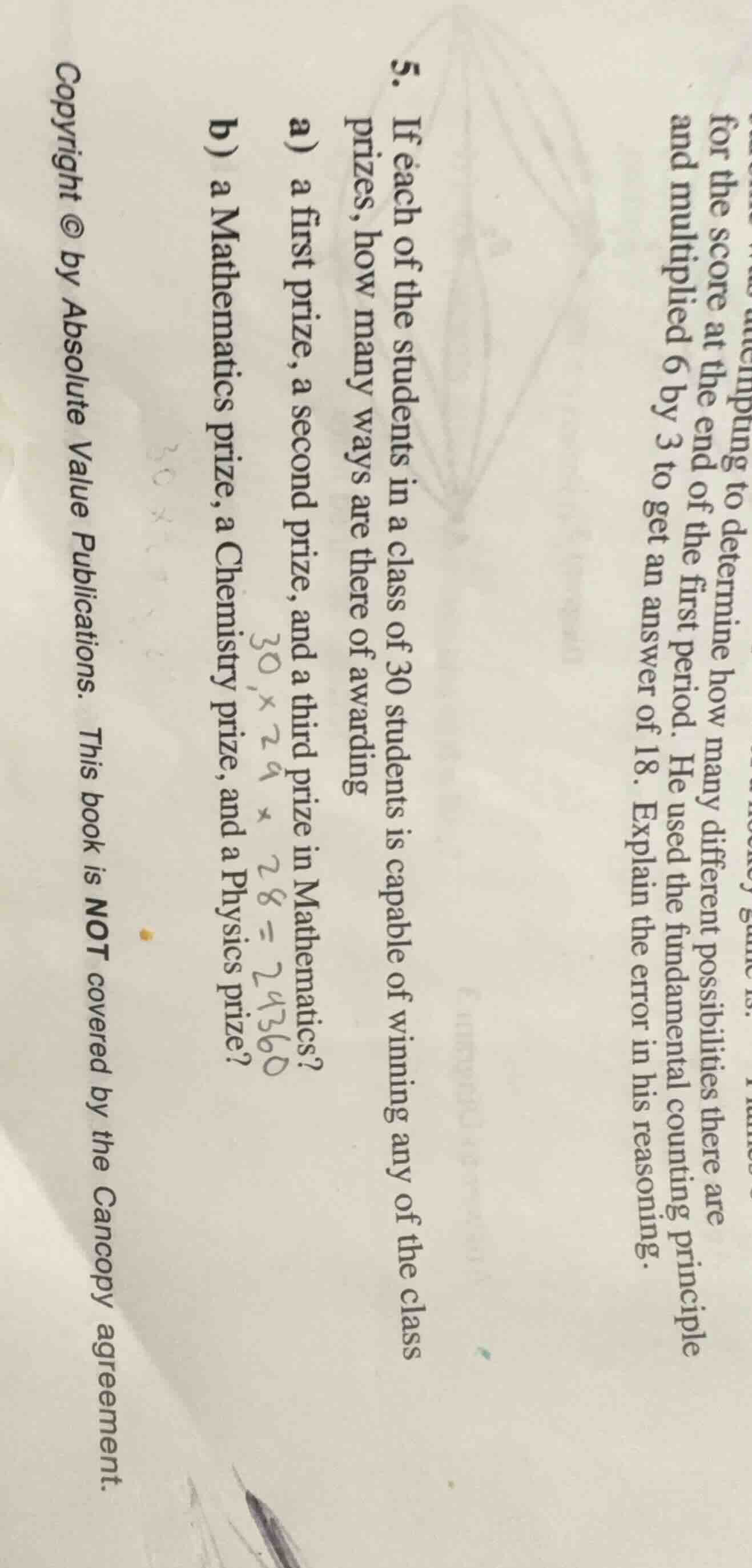 5. if each of the students in a class of 30 students is capable of winn…