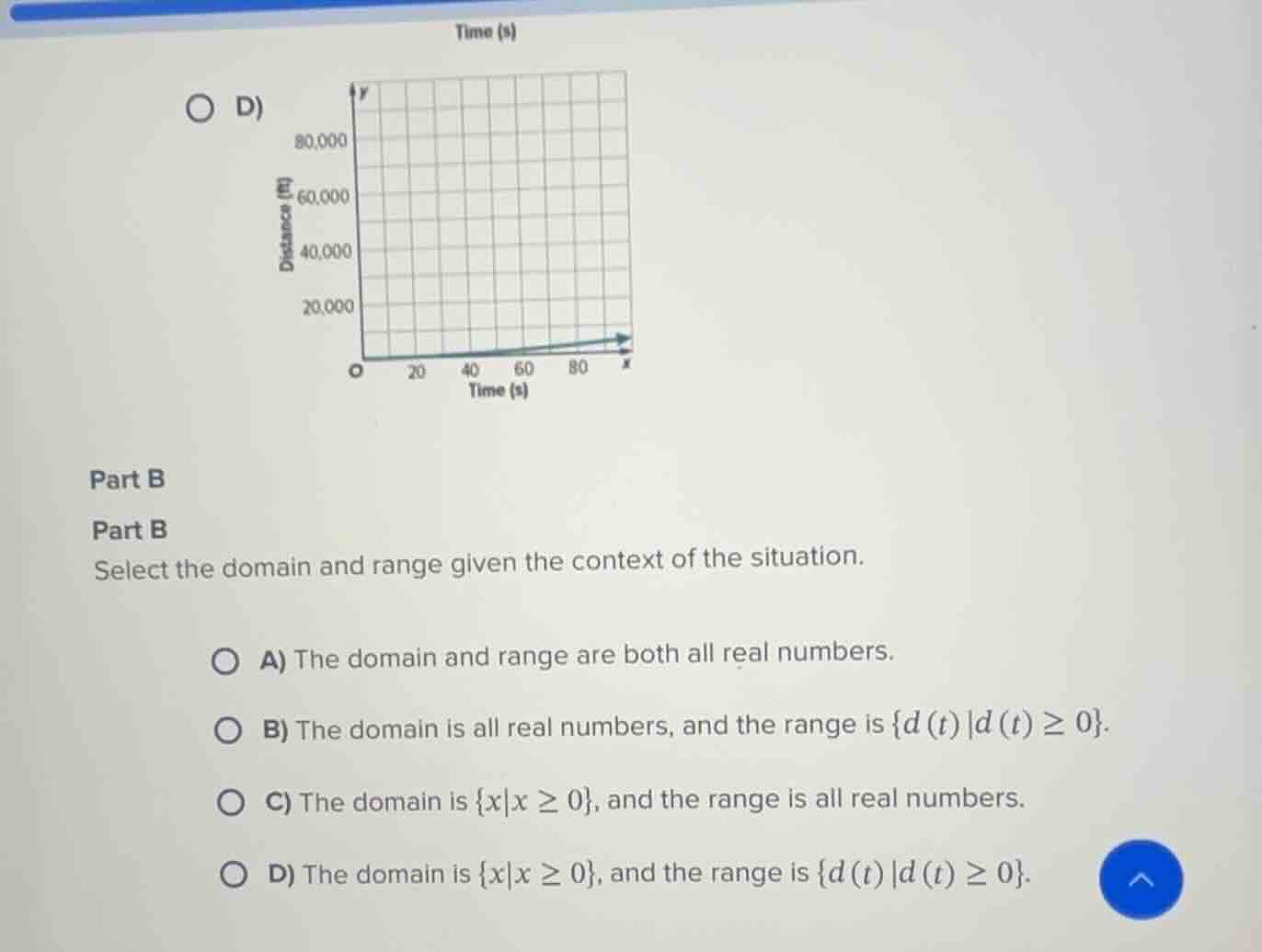 part b select the domain and range given the context of the situation. …
