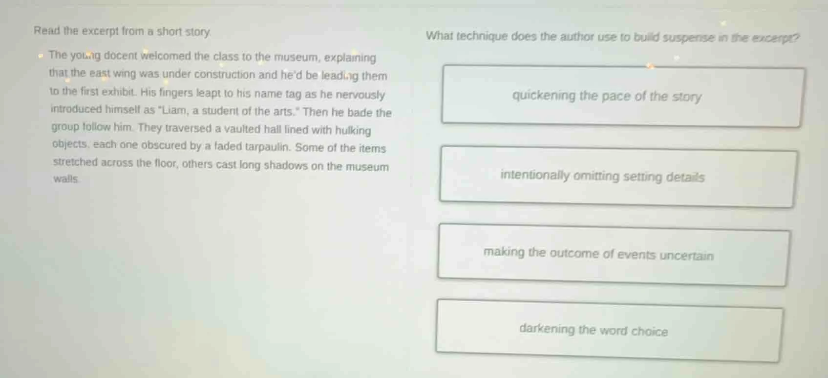 read the excerpt from a short story. the young docent welcomed the clas…