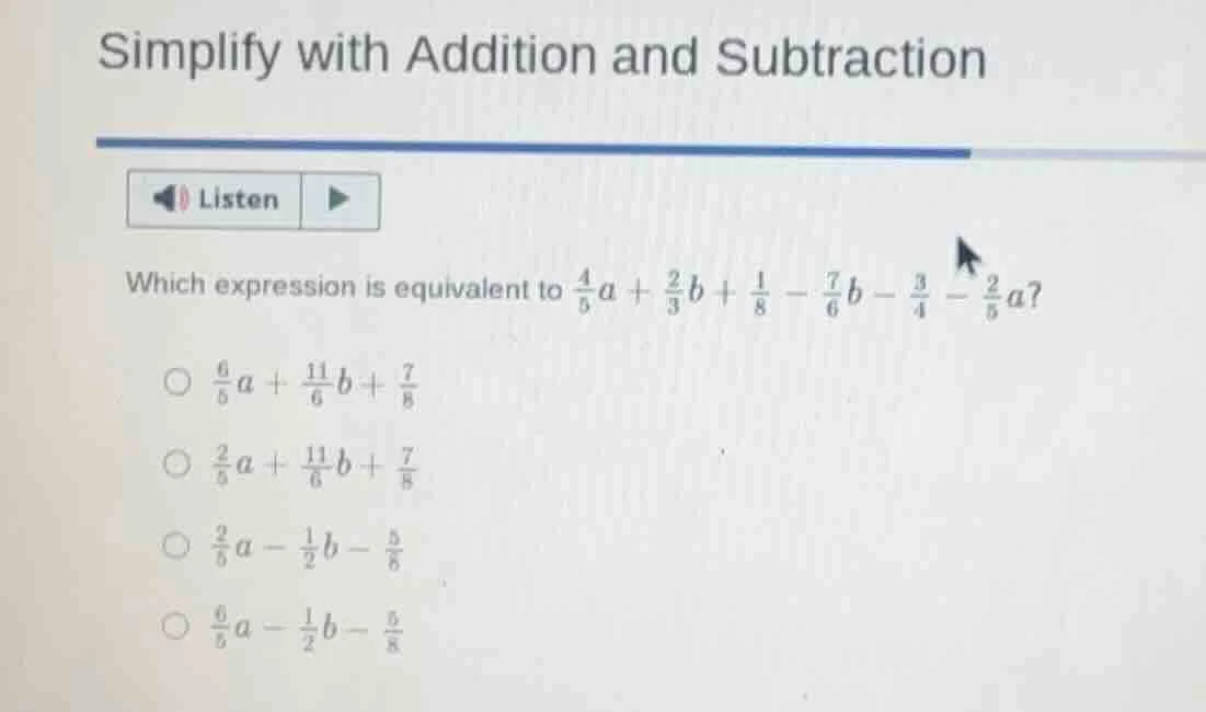 simplify with addition and subtraction which expression is equivalent t…